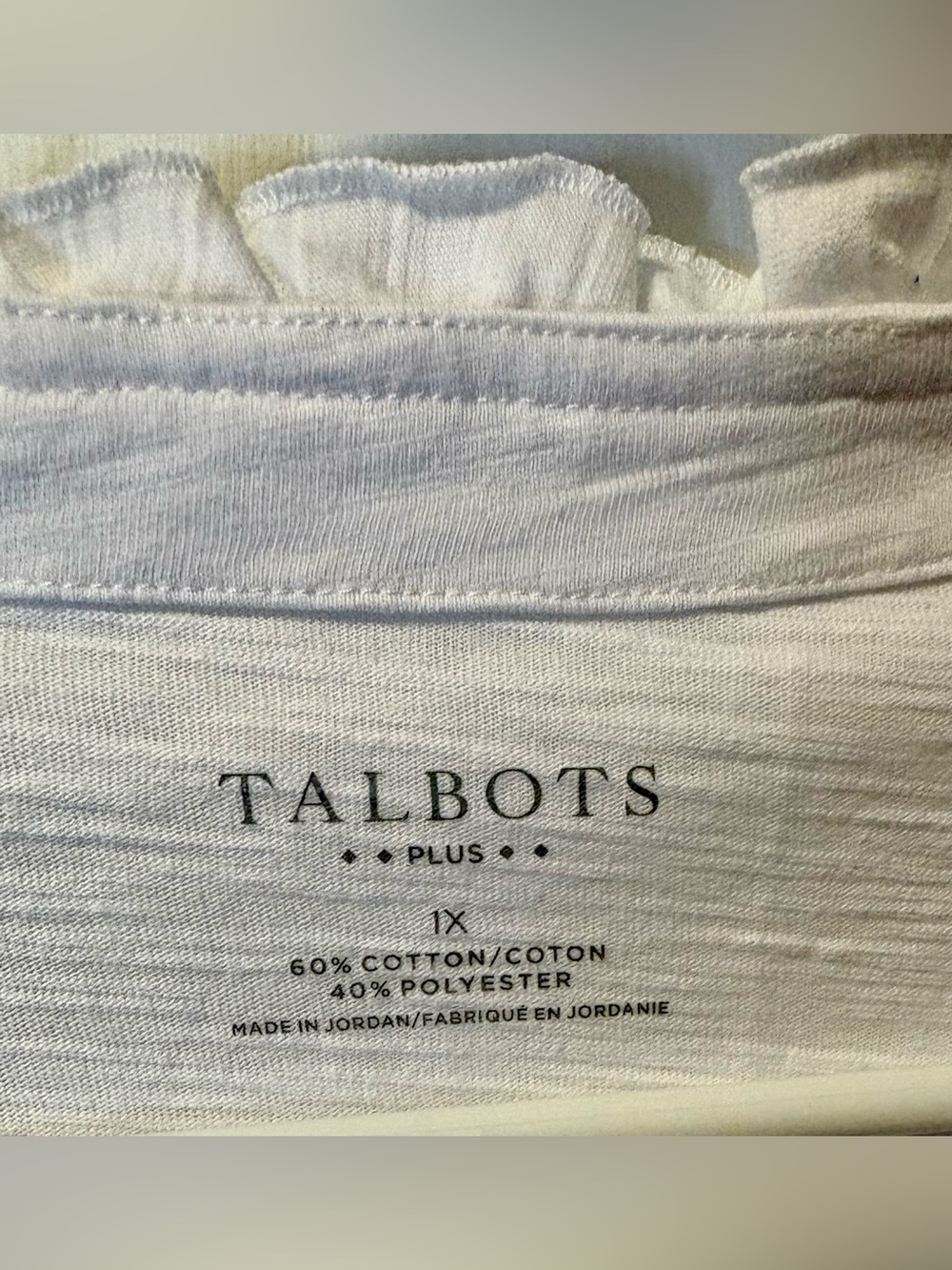 Talbots White Ruffle-Neck Short Sleeve Tee - Picture 2 of 3
